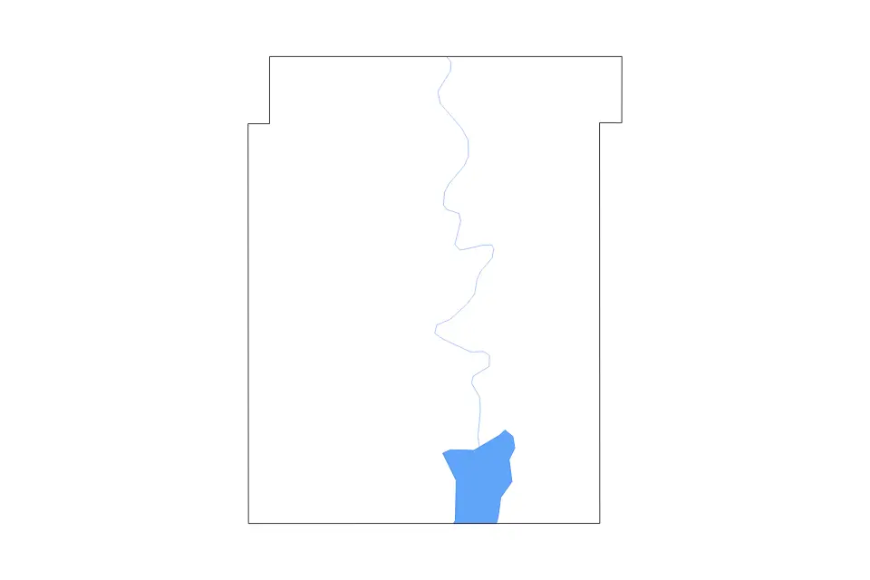Outline map of Nowata County, Oklahoma with subdivision borders and major lakes and rivers.