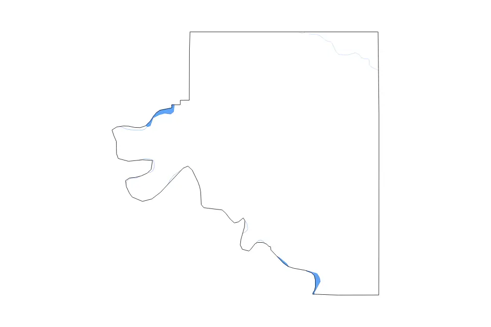 Outline map of Osage County, Oklahoma with subdivision borders and major lakes and rivers.
