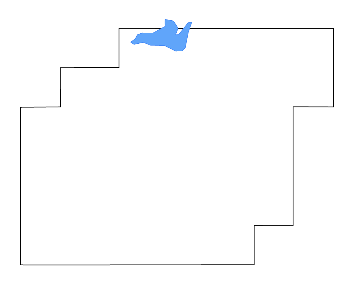 Outline map of Pushmataha County, Oklahoma with lakes and rivers.