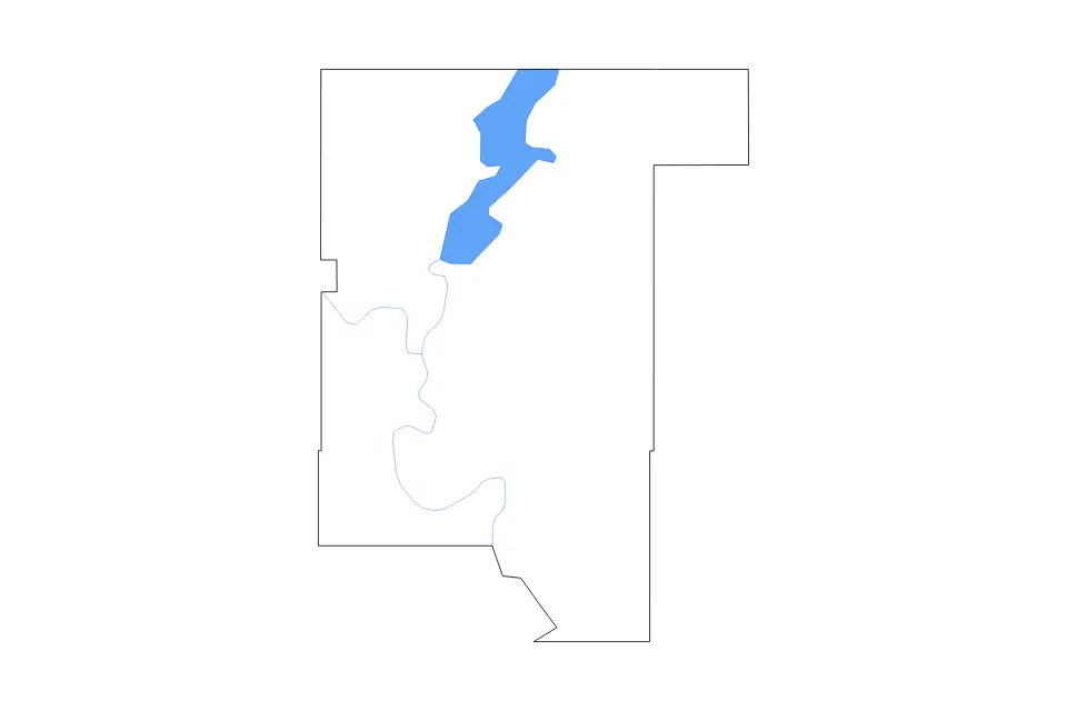Outline map of Rogers County, Oklahoma with subdivision borders and major lakes and rivers.