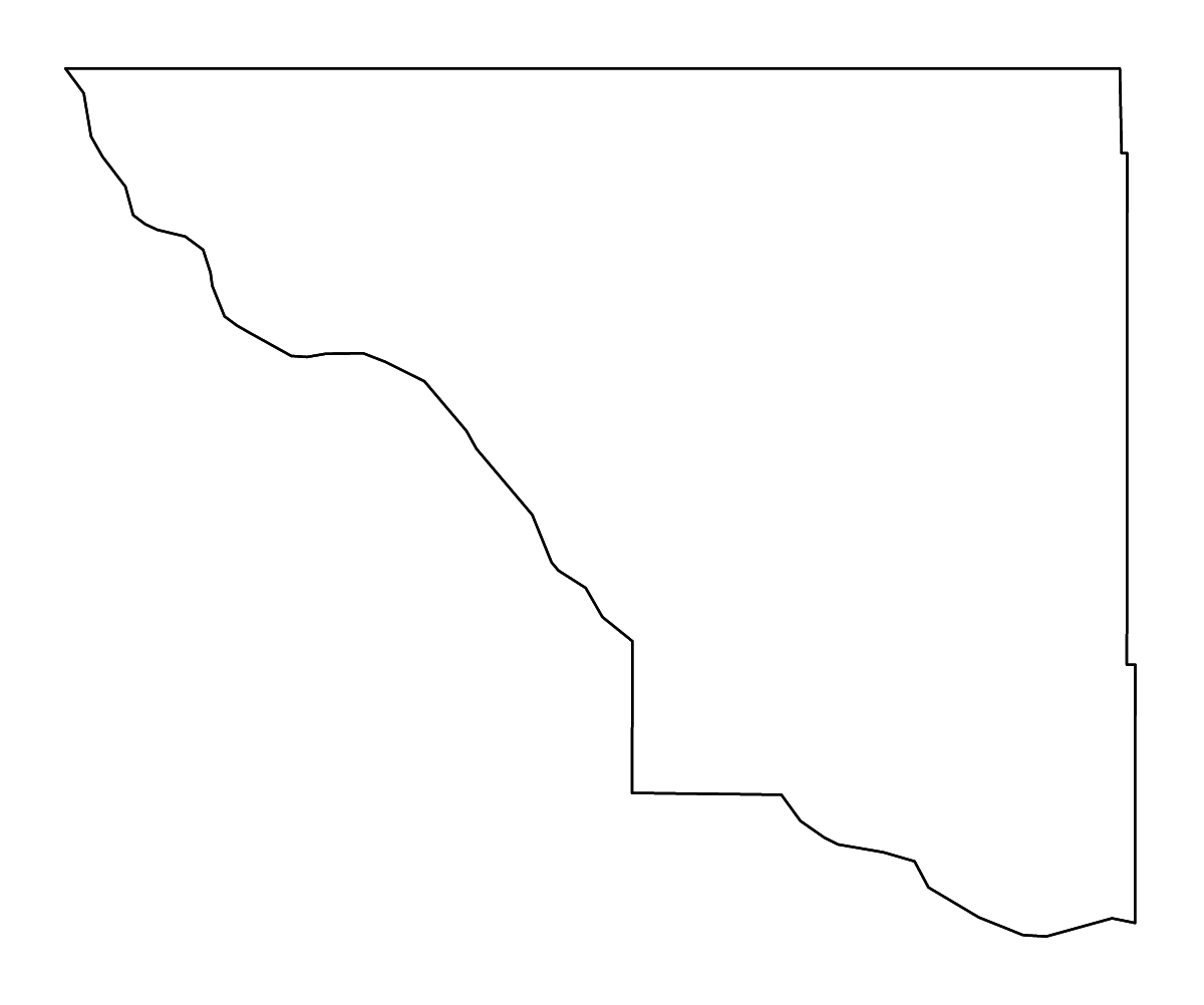 Outline map of Woods County, Oklahoma with rivers.