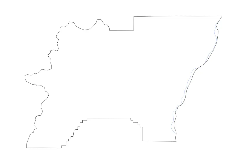 Outline map of Baker County, Oregon with subdivision borders and rivers.