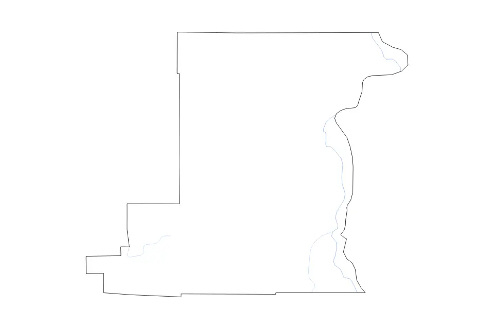 Outline map of Benton County, Oregon with subdivision borders and rivers.