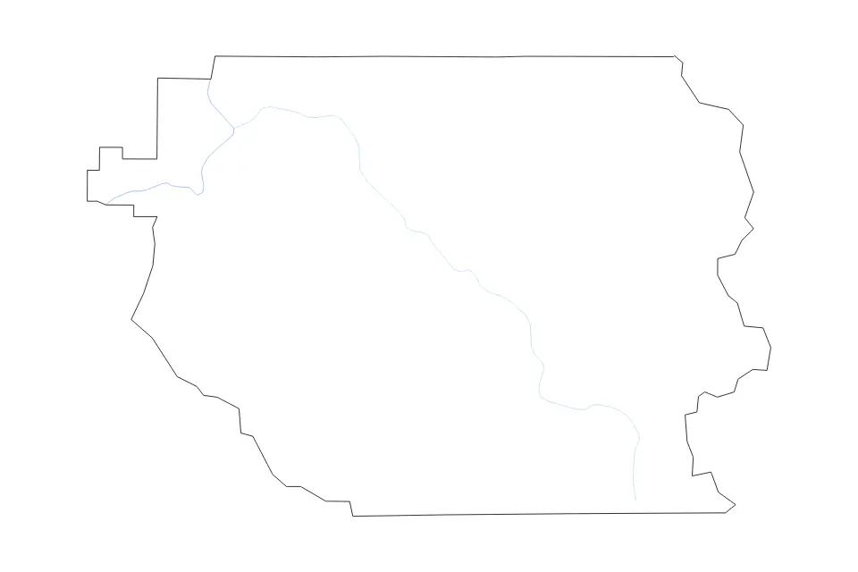 Outline map of Clackamas County, Oregon with subdivision borders and rivers.
