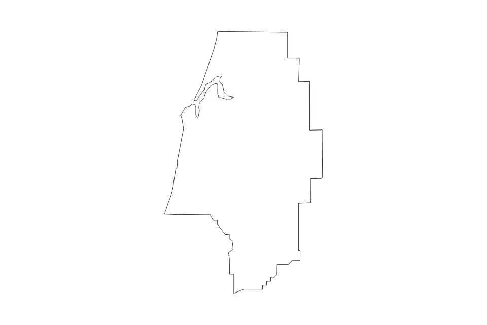 Carte de Coos, Oregon de type contour pour Amérique du Nord, montrant contour avec des limites nettes.