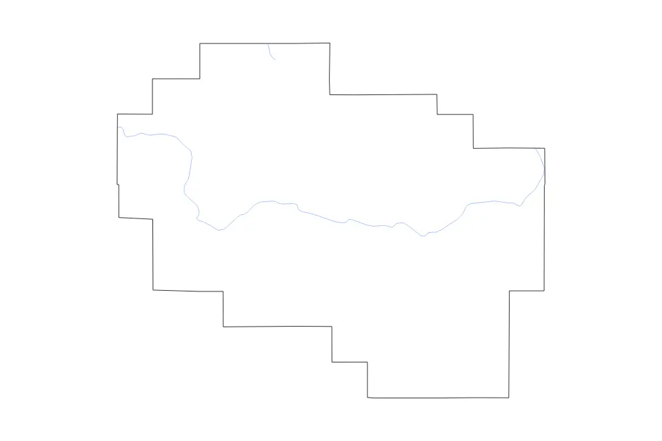 Outline map of Crook County, Oregon with subdivision borders and rivers.