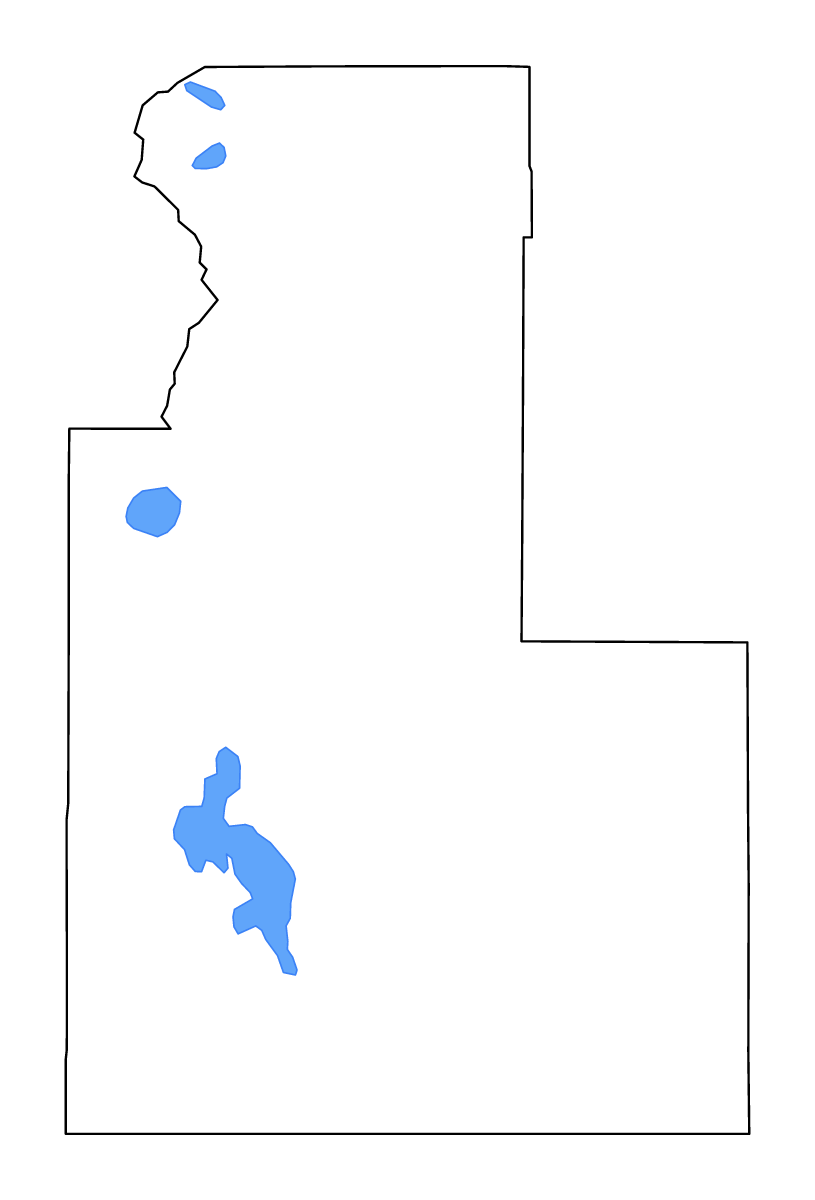 Mapa de contorno de Klamath, Oregon con lagos y ríos.