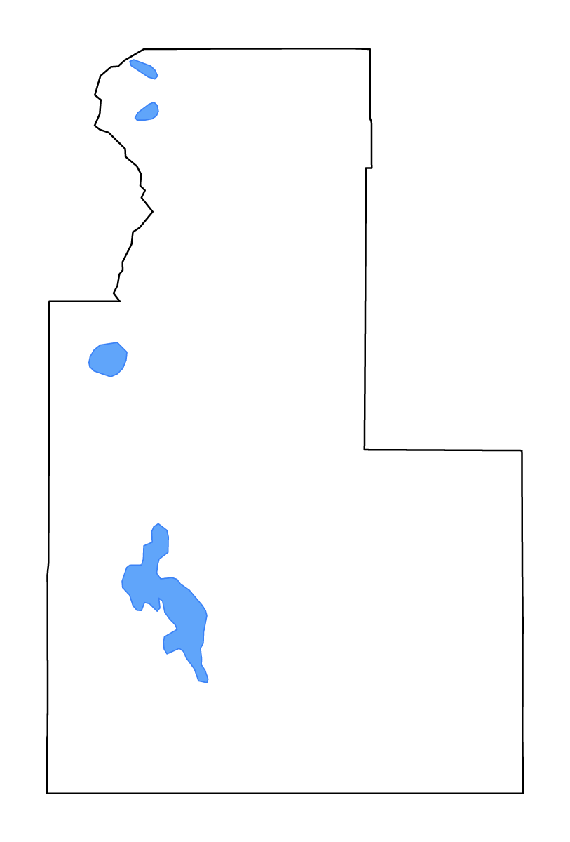 Carte de contour de Klamath, Oregon avec lacs et rivières.