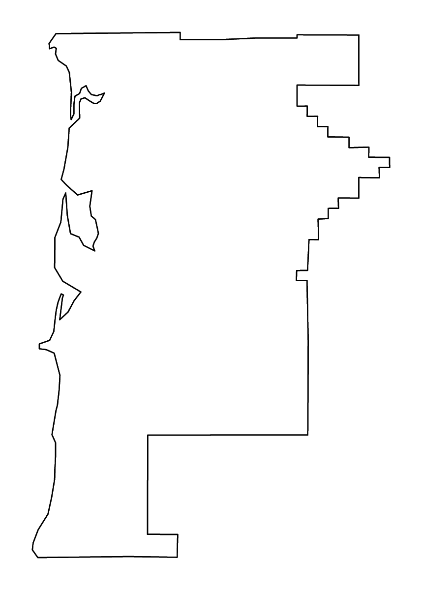Mapa de contorno de Tillamook, Oregon con ríos.