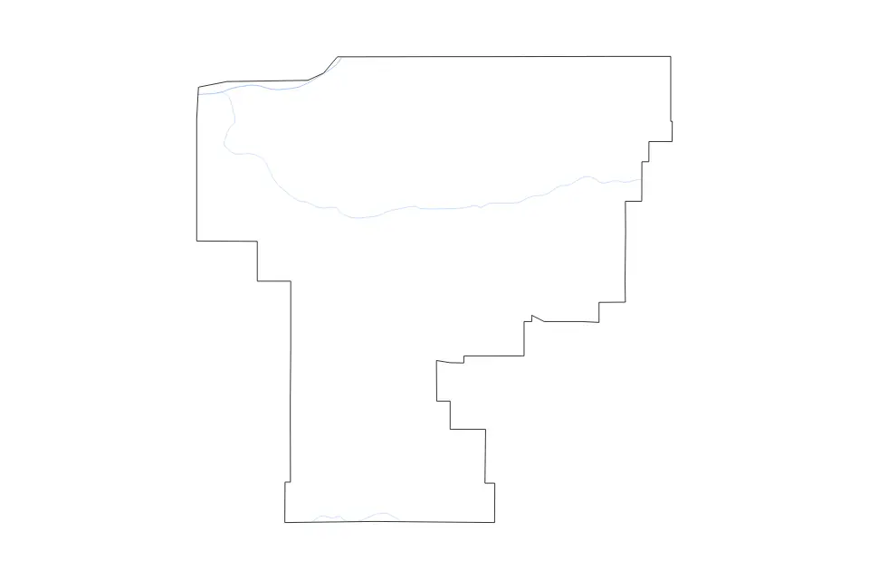 Outline map of Umatilla County, Oregon with subdivision borders and rivers.