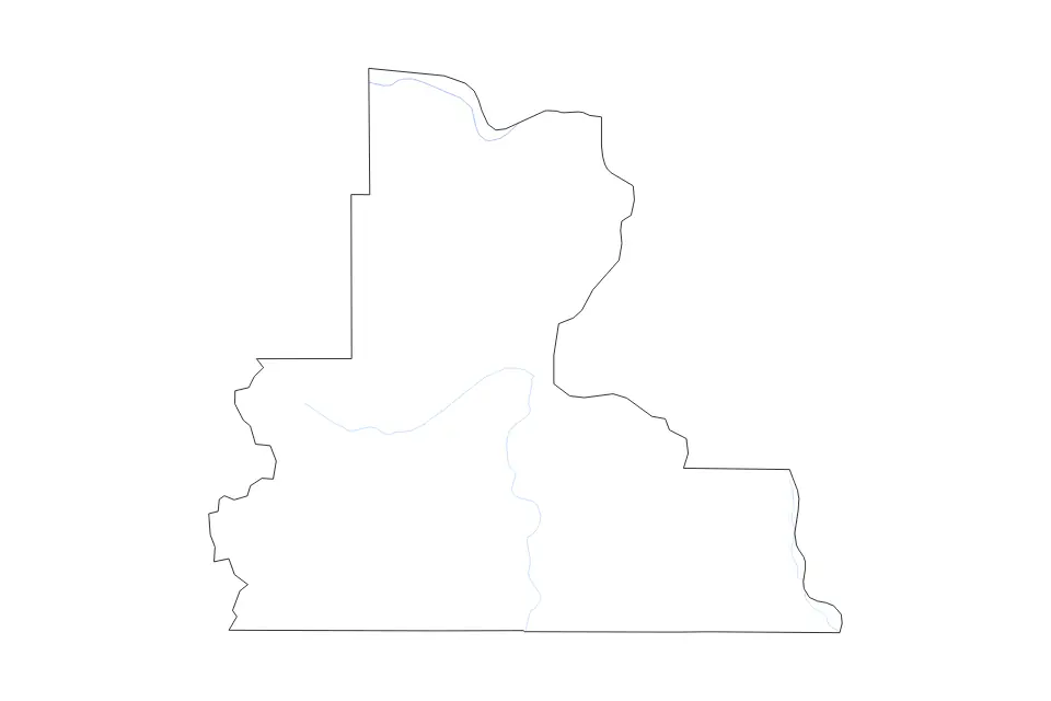 Outline map of Wasco County, Oregon with subdivision borders and rivers.