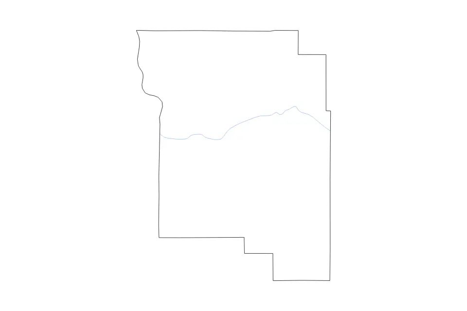 Outline map of Wheeler County, Oregon with subdivision borders and rivers.