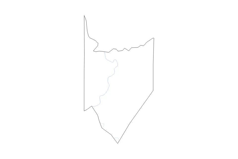 Outline map of Armstrong County, Pennsylvania with subdivision borders and rivers.