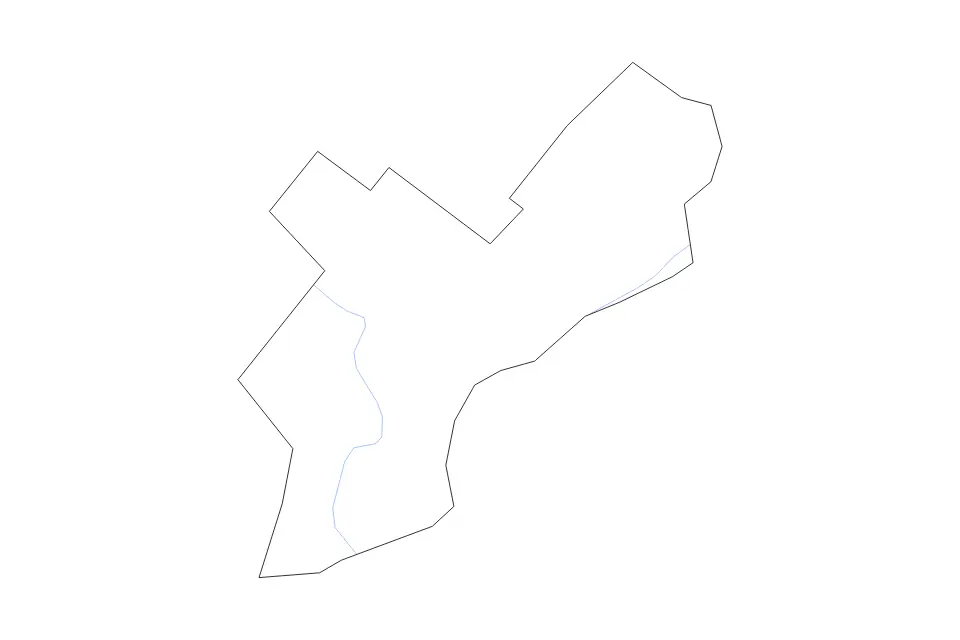 Outline map of Philadelphia County, Pennsylvania with subdivision borders and rivers.