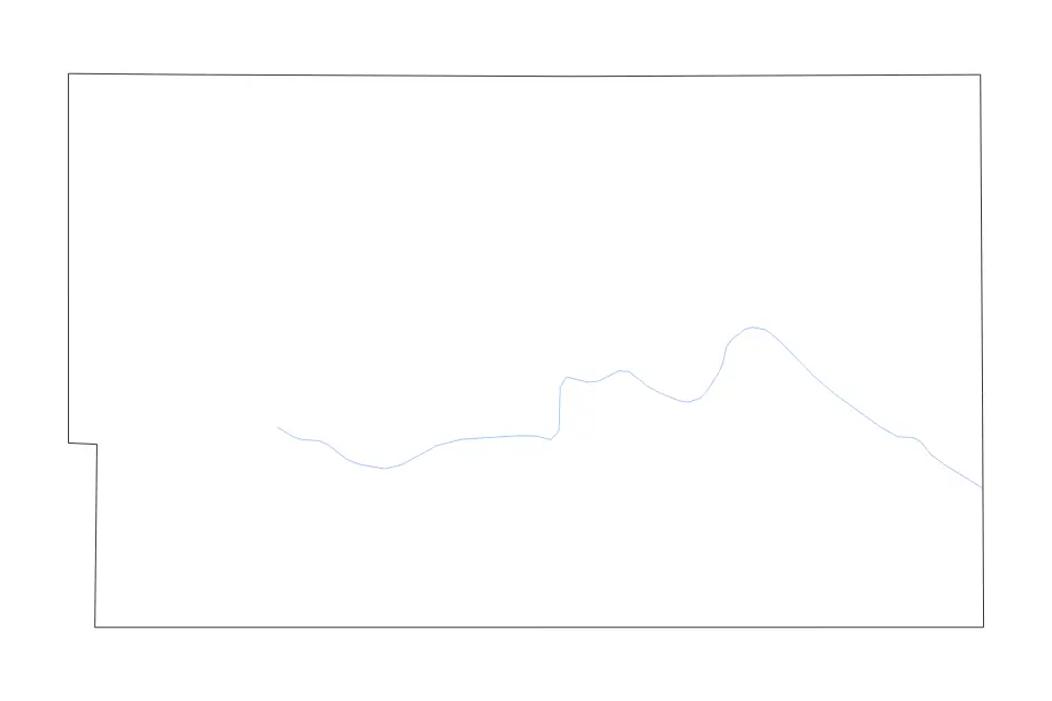 Outline map of Bennett County, South Dakota with subdivision borders and rivers.