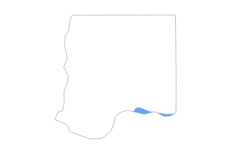 Outline map of Bon Homme County, South Dakota with subdivision borders and major lakes.