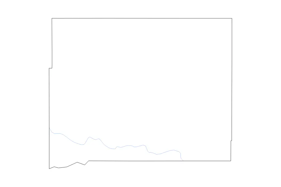 Outline map of Butte County, South Dakota with subdivision borders and rivers.