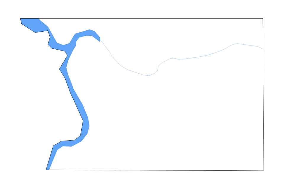 Outline map of Campbell County, South Dakota with subdivision borders and major lakes and rivers.