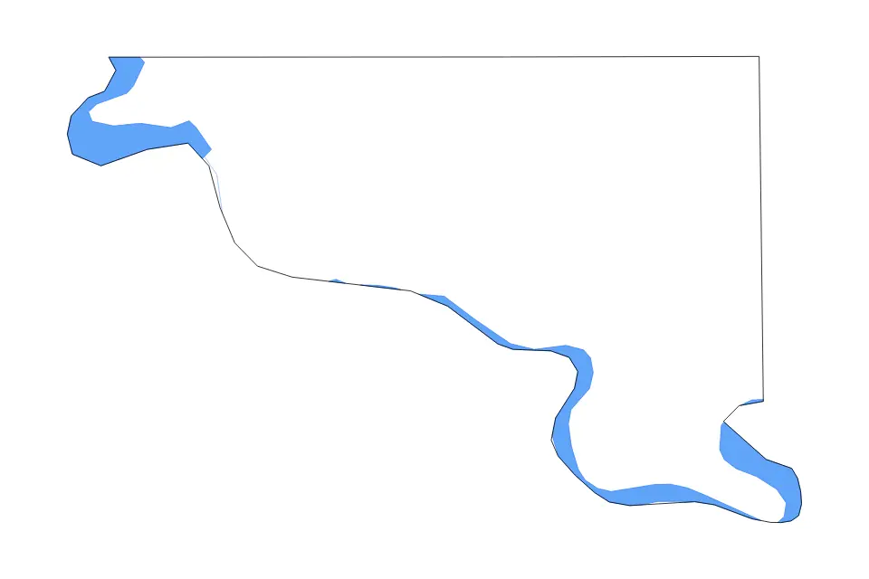 Outline map of Hughes County, South Dakota with subdivision borders and major lakes and rivers.