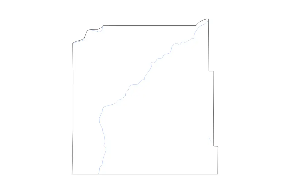 Outline map of Oglala Lakota County, South Dakota with subdivision borders and rivers.