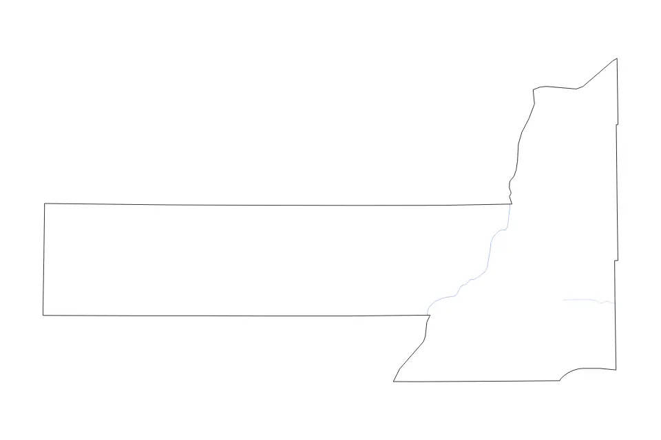 Outline map of Pennington County, South Dakota with subdivision borders and rivers.