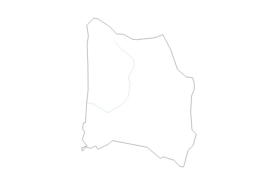 Outline map of Coffee County, Tennessee with subdivision borders and rivers.