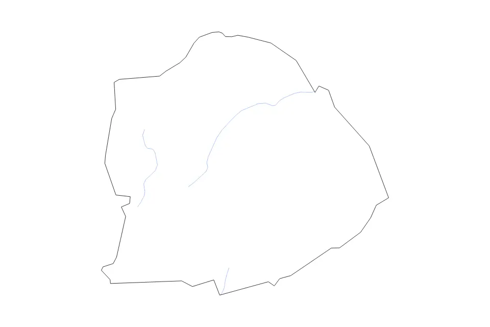 Outline map of Cumberland County, Tennessee with subdivision borders and rivers.