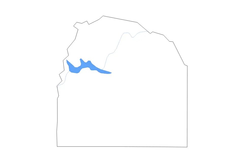 Outline map of Franklin County, Tennessee with subdivision borders and major lakes and rivers.