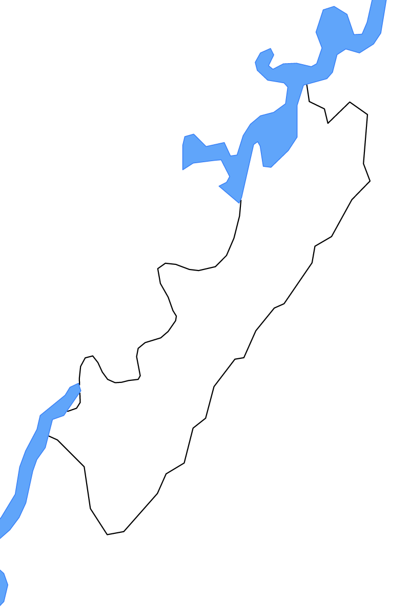 Mapa de contorno de Meigs, Tennessee con lagos y ríos.