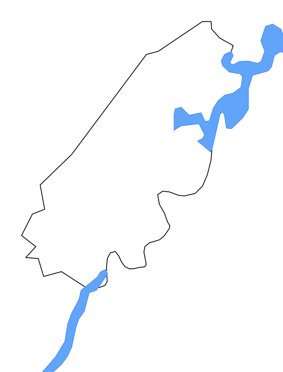 Mapa de contorno de Rhea, Tennessee con lagos y ríos.