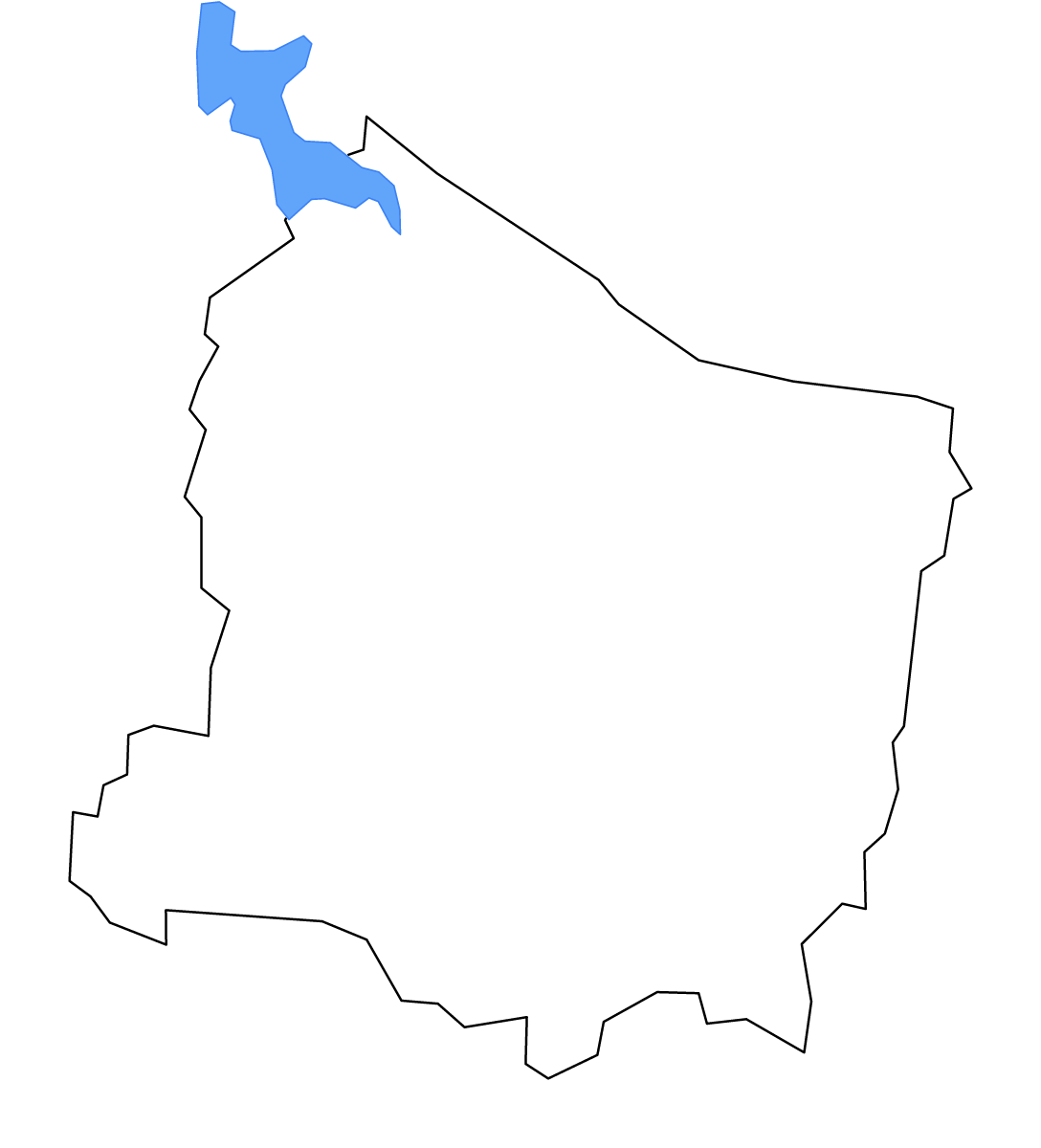 Outline map of Rutherford County, Tennessee with lakes.