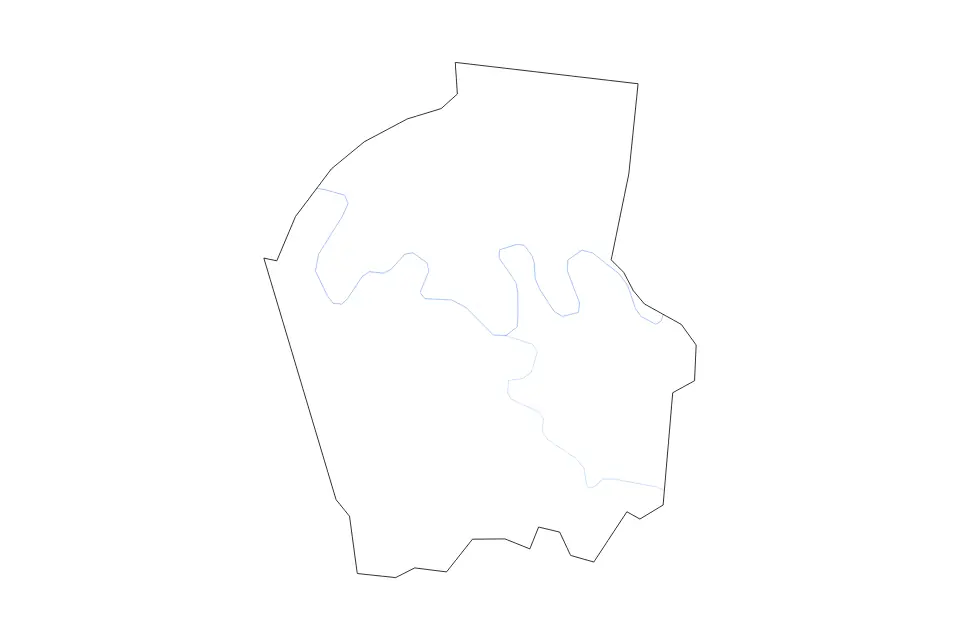 Outline map of Smith County, Tennessee with subdivision borders and rivers.