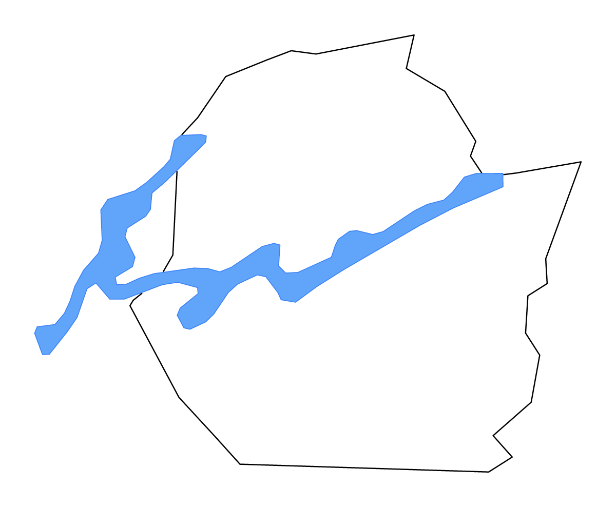 Mapa de contorno de Union, Tennessee con lagos y ríos.
