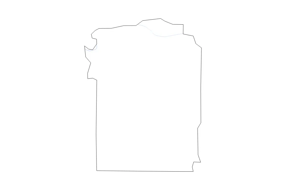 Outline map of Wayne County, Tennessee with subdivision borders and rivers.