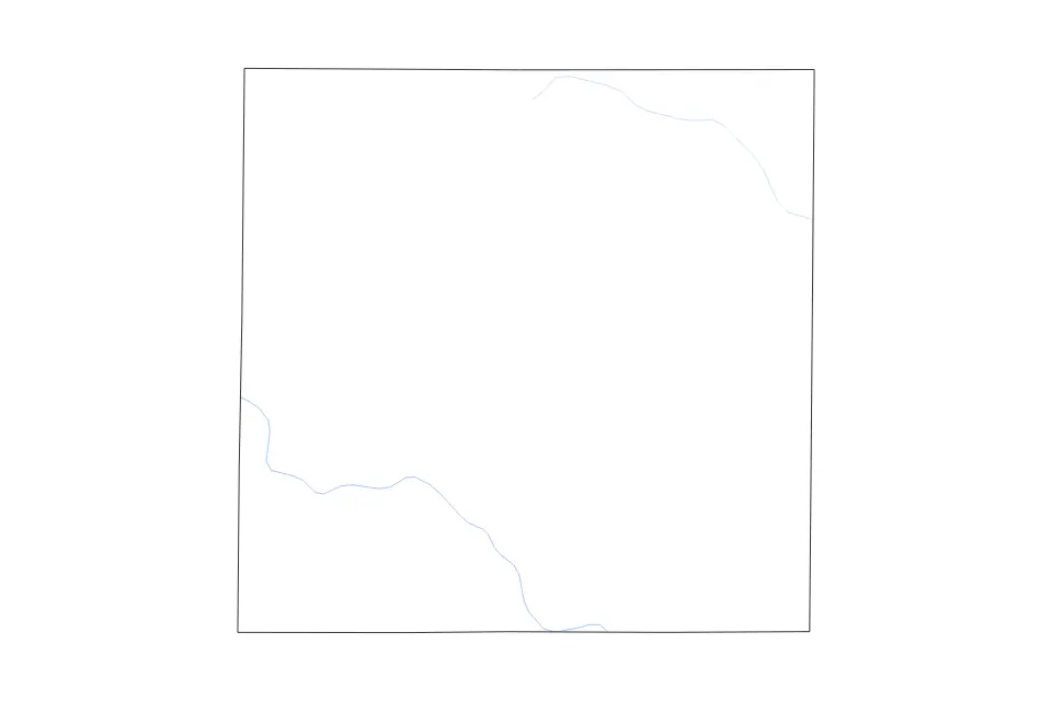 Outline map of Armstrong County, Texas with subdivision borders and rivers.