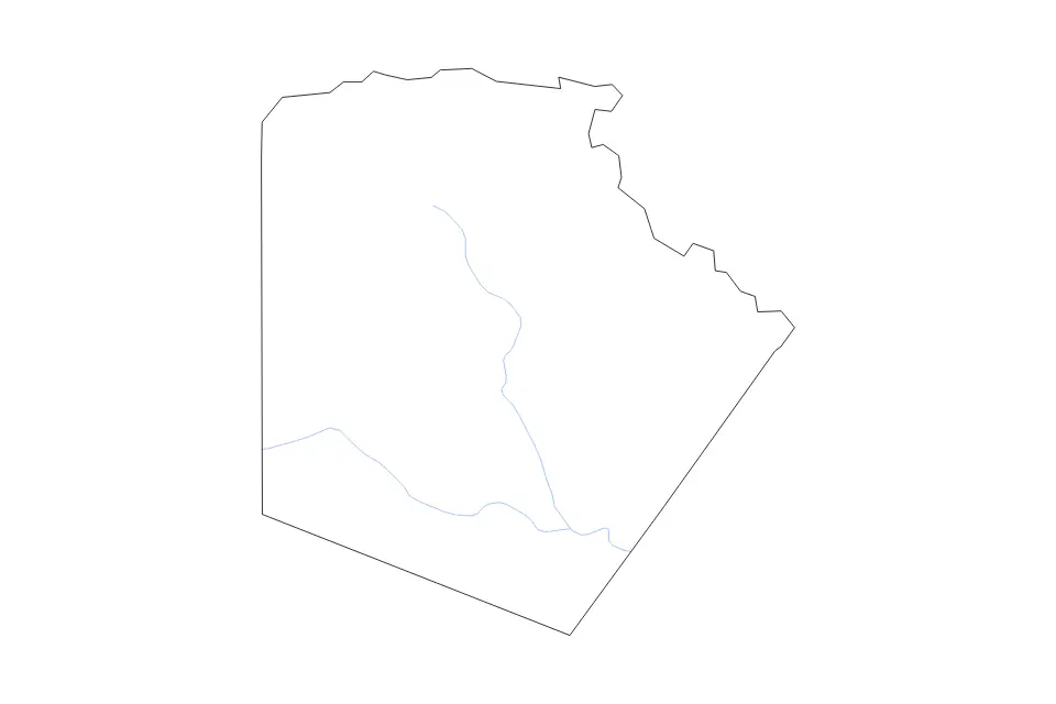 Outline map of Bexar County, Texas with subdivision borders and rivers.
