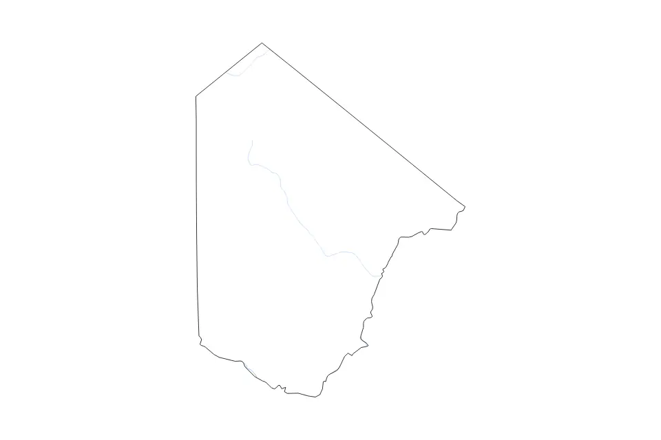 Outline map of Brewster County, Texas with subdivision borders and rivers.