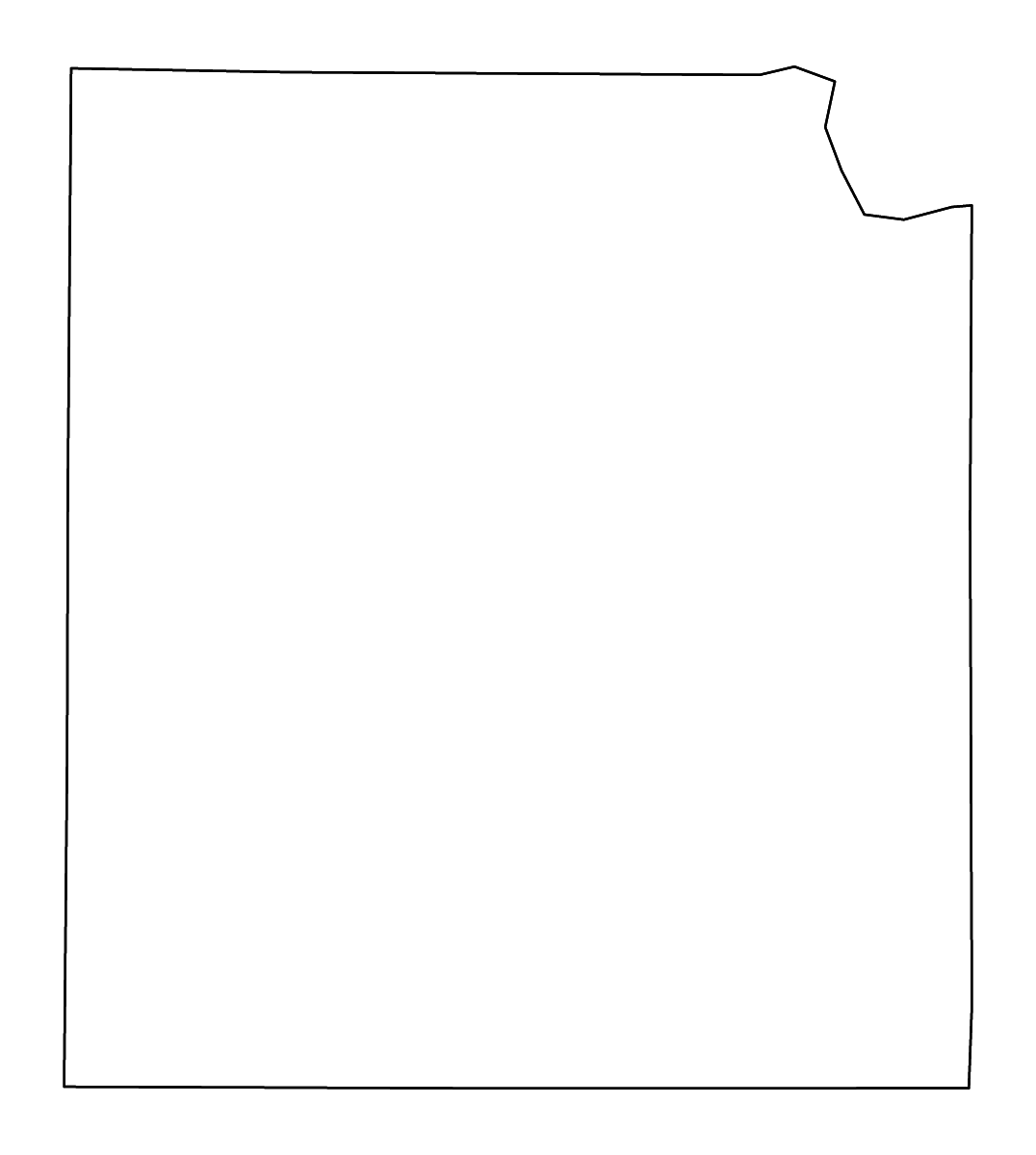 Outline map of Concho County, Texas with rivers.