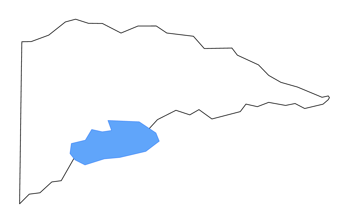 Outline map of Delta County, Texas with lakes and rivers.