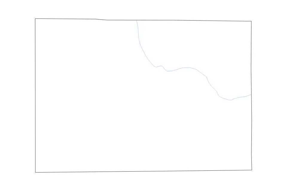 Outline map of Dimmit County, Texas with subdivision borders and rivers.