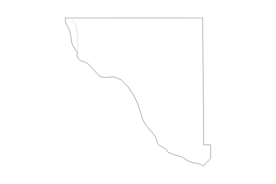 Outline map of El Paso County, Texas with subdivision borders and rivers.