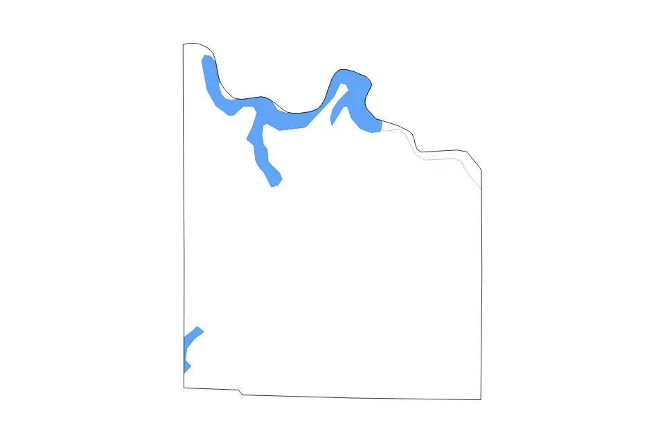 Outline map of Grayson County, Texas with subdivision borders and major lakes and rivers.
