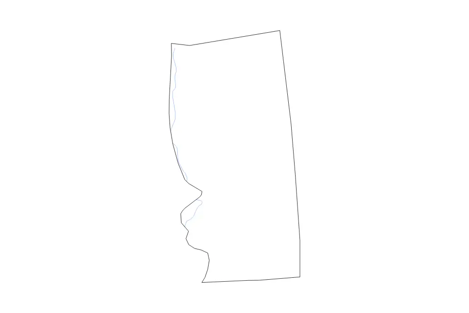 Outline map of Grimes County, Texas with subdivision borders and rivers.