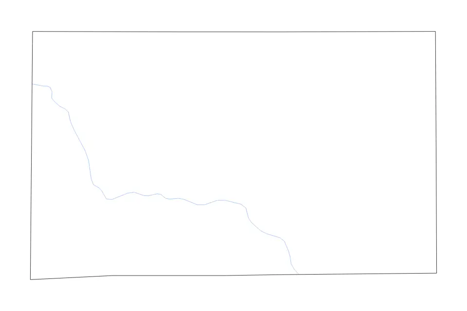 Outline map of Hartley County, Texas with subdivision borders and rivers.
