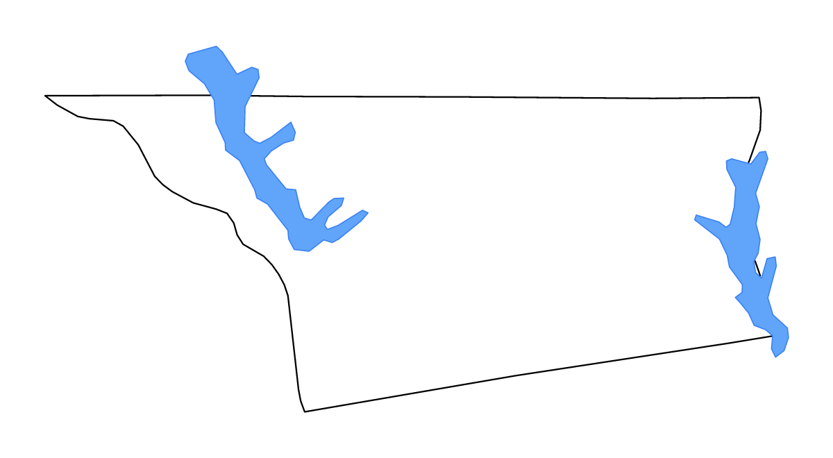 Carte de contour de Henderson, Texas avec lacs et rivières.