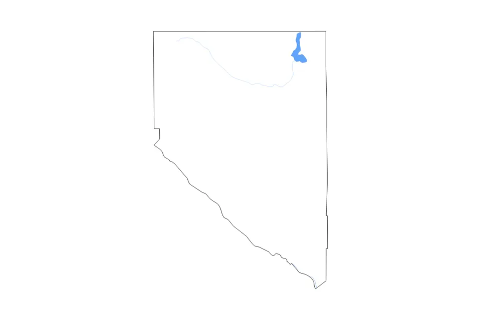 Outline map of Hudspeth County, Texas with subdivision borders and major lakes and rivers.