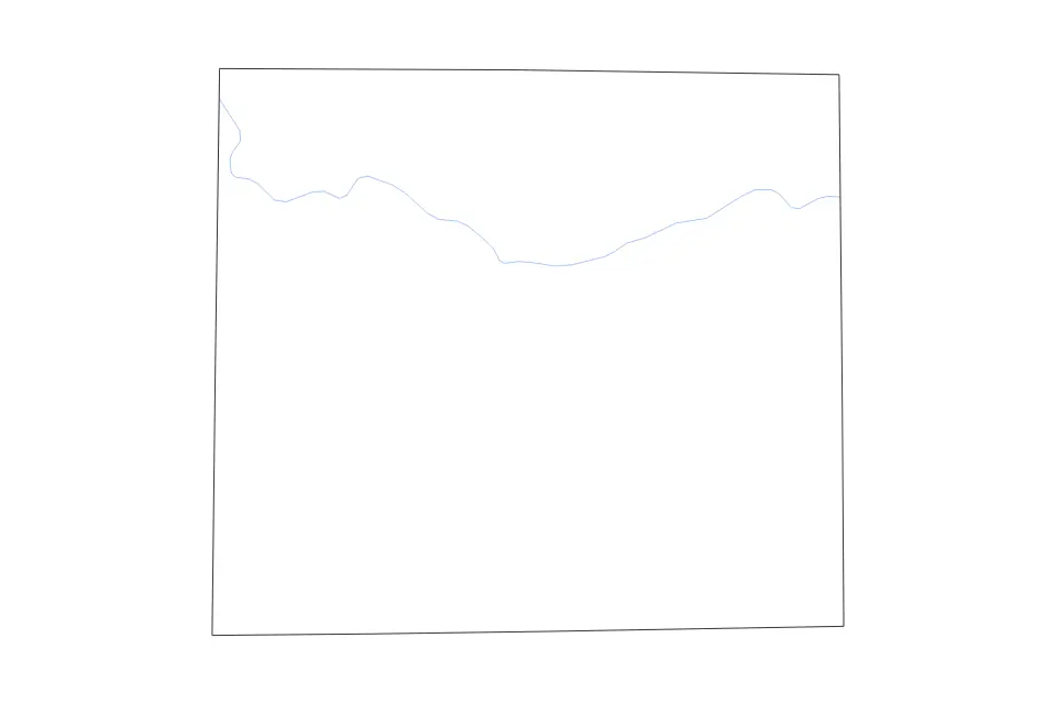 Outline map of Irion County, Texas with subdivision borders and rivers.