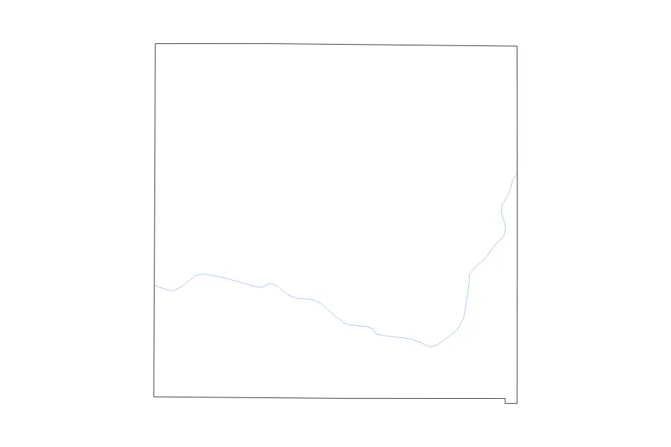 Outline map of Jones County, Texas with subdivision borders and rivers.