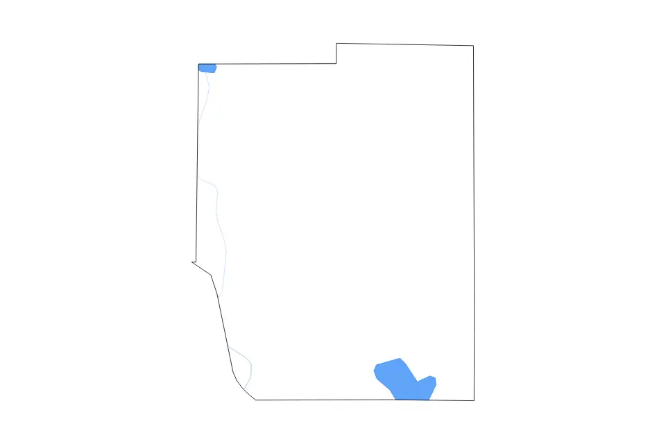Outline map of Kaufman County, Texas with subdivision borders and major lakes and rivers.
