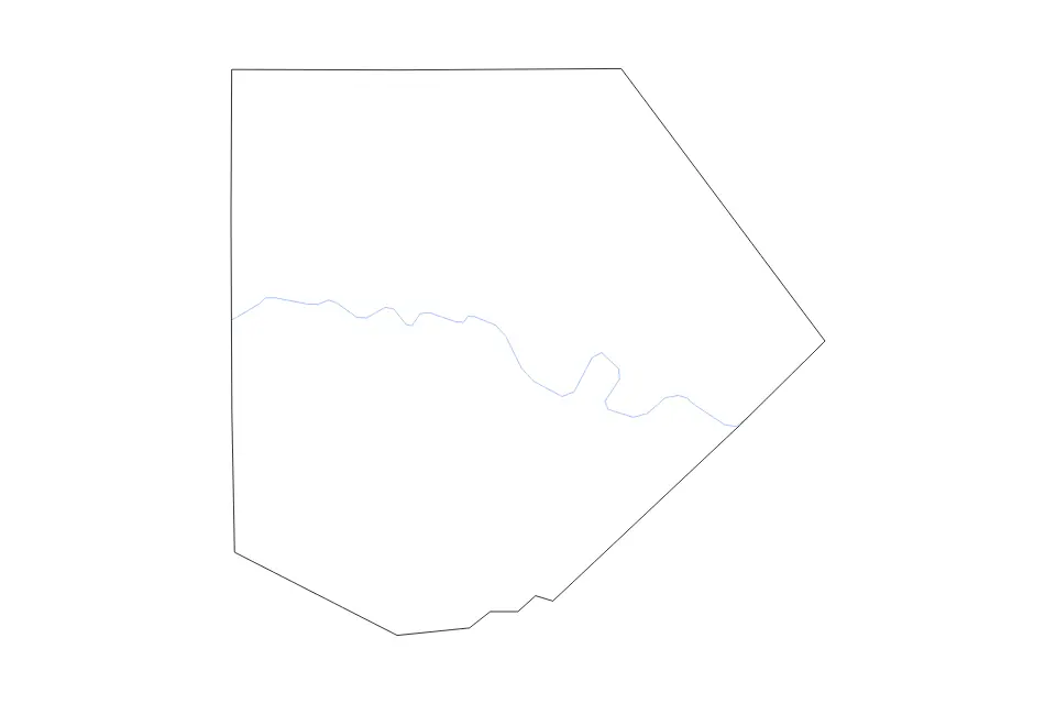Outline map of Kendall County, Texas with subdivision borders and rivers.